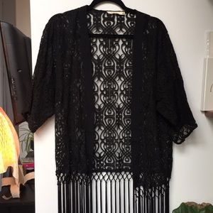 Delicate lace and fringe kimono